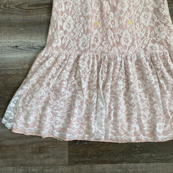 Vintage Pink Lace Overlay Drop Waist Button Down Vneck Dress Shoulder Pads - Picture 5 of 10